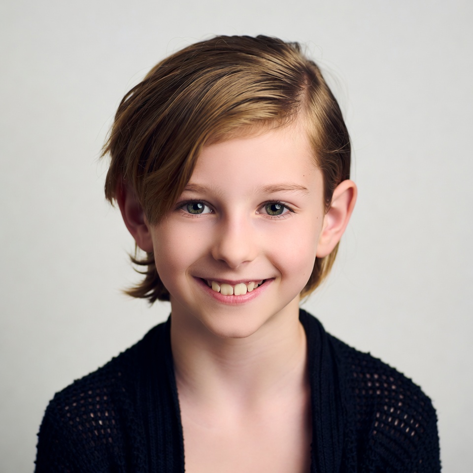 Smiling girl with short brown hair Smiling girl with short brown hair