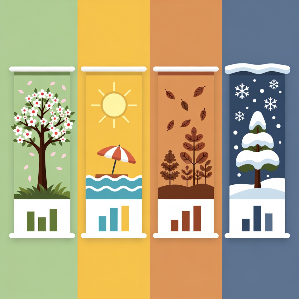 Four Seasons Illustration with Trees and Graphs Four Seasons Illustration with Trees and Graphs