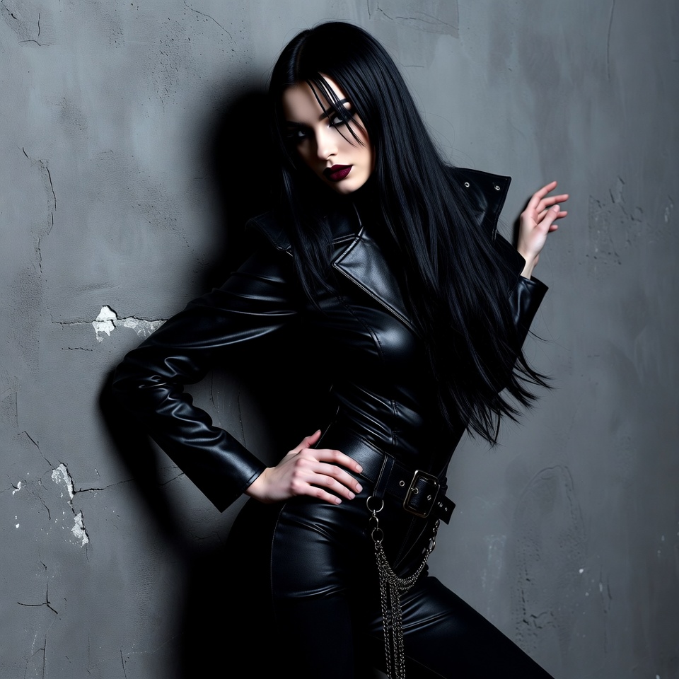 Woman in black leather outfit Woman in black leather outfit