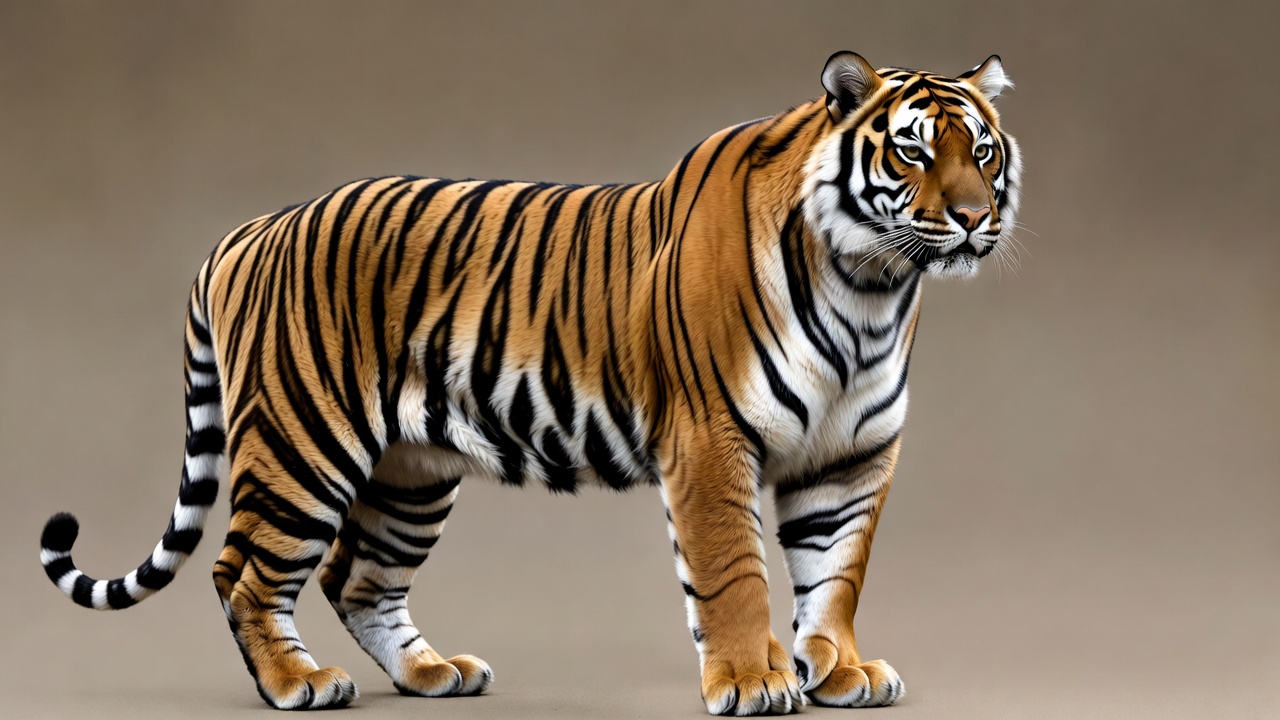 Majestic tiger standing on brown background Majestic tiger standing on brown background