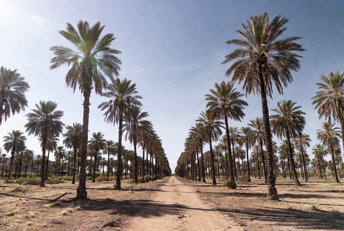 Dirt road lined with palm trees Dirt road lined with palm trees