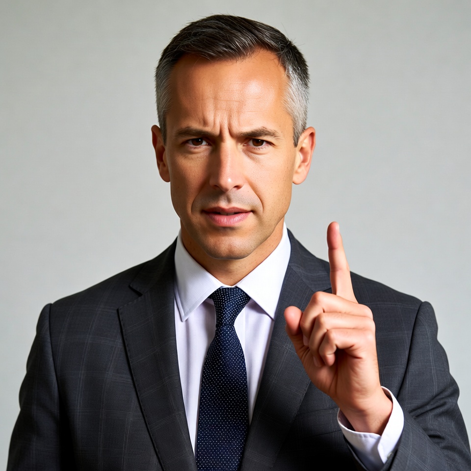 Man in suit pointing finger up Man in suit pointing finger up