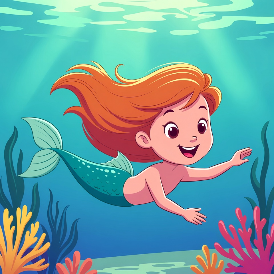 Smiling girl mermaid swimming underwater Smiling girl mermaid swimming underwater
