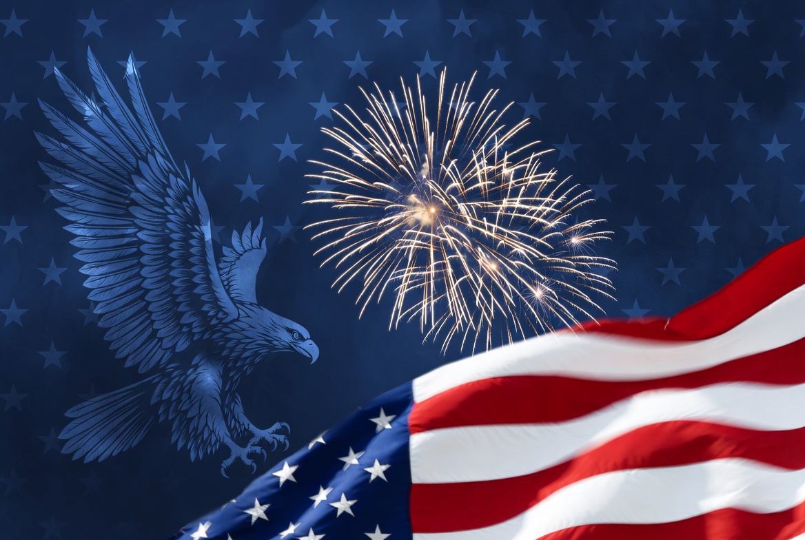 American Eagle with Flag and Fireworks American Eagle with Flag and Fireworks