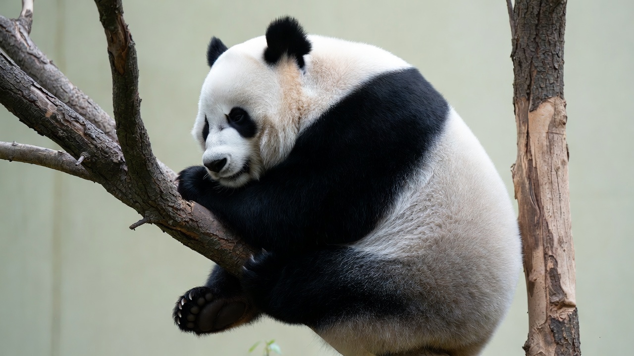 Panda sleeping on tree branch Panda sleeping on tree branch