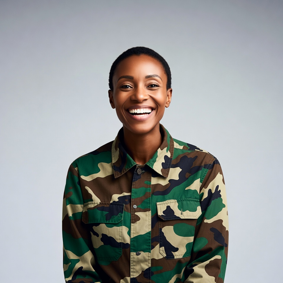 African-American woman in camouflage jacket African-American woman in camouflage jacket