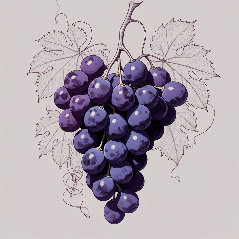 Purple Grapes with Leaves Illustration Purple Grapes with Leaves Illustration