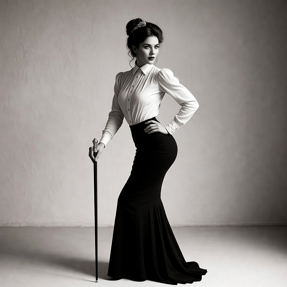 Elegant woman posing with cane Elegant woman posing with cane
