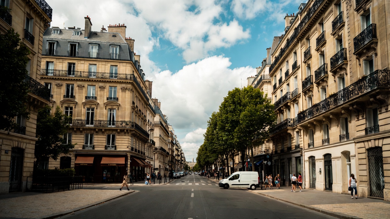 Paris Street with Haussmann Buildings Paris Street with Haussmann Buildings