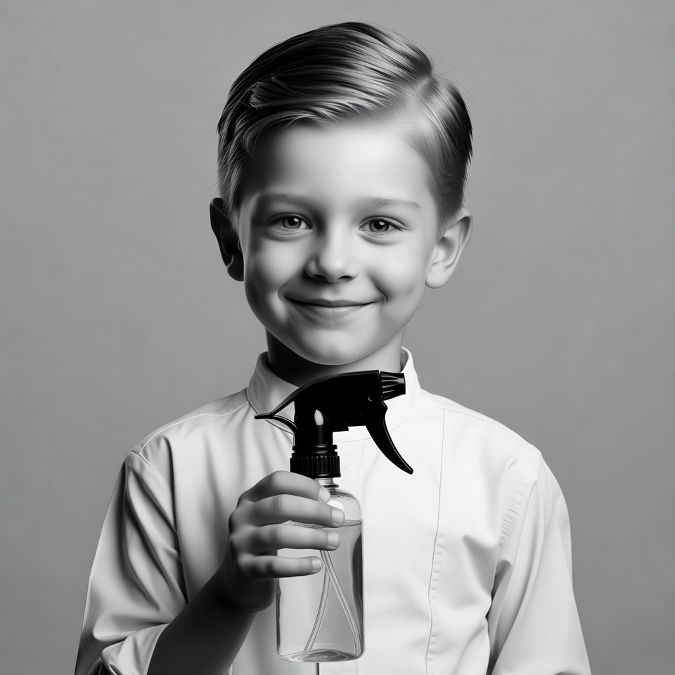 Boy holding spray bottle Boy holding spray bottle