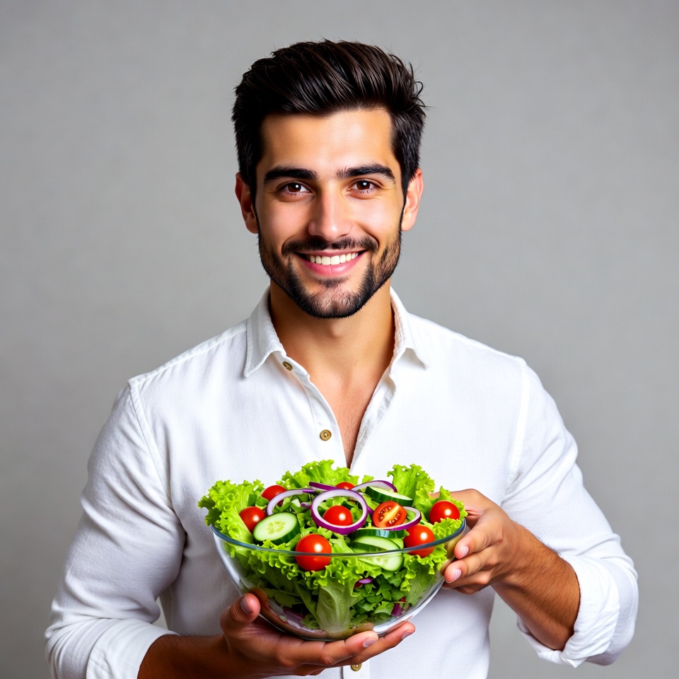 Man holding fresh salad bowl Man holding fresh salad bowl