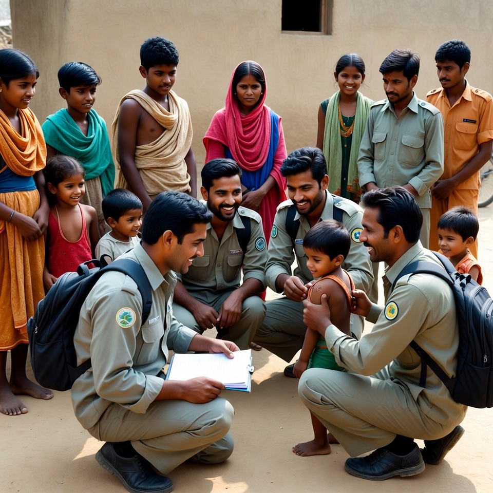 Indian Forest Guards with Village Children Indian Forest Guards with Village Children