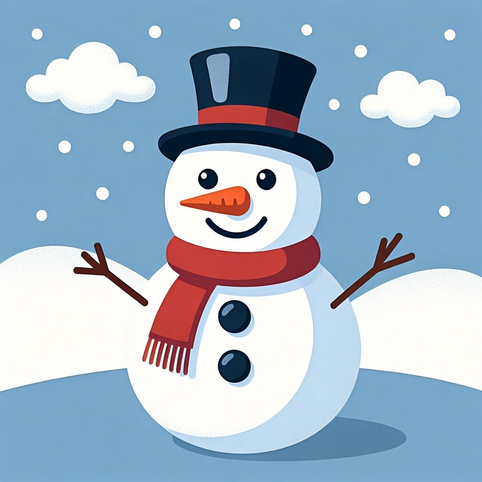 Smiling Snowman with Scarf and Hat Smiling Snowman with Scarf and Hat