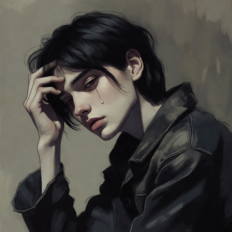 Young man resting hand on forehead Young man resting hand on forehead