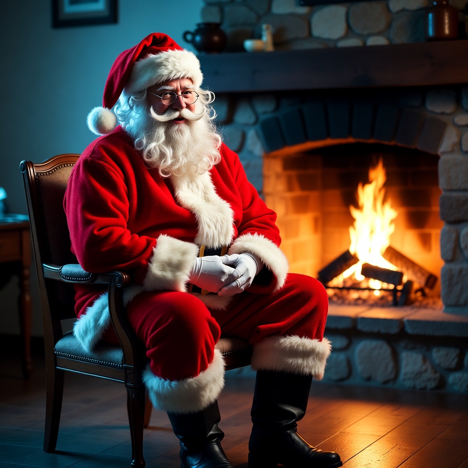 Santa Claus sitting by fireplace Santa Claus sitting by fireplace