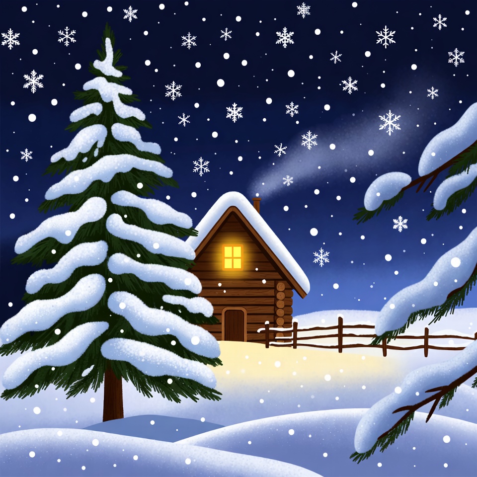 Snowy Cabin with Pine Trees Snowy Cabin with Pine Trees