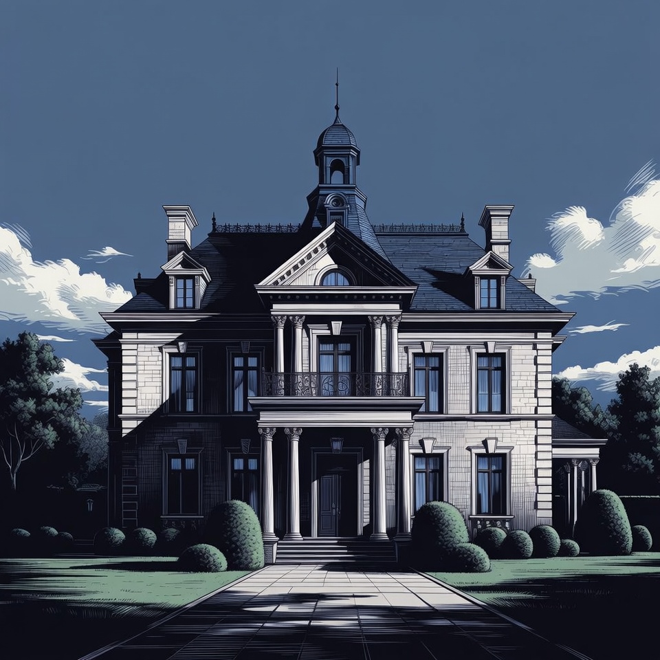 Grand Mansion with Cupola at Night Grand Mansion with Cupola at Night