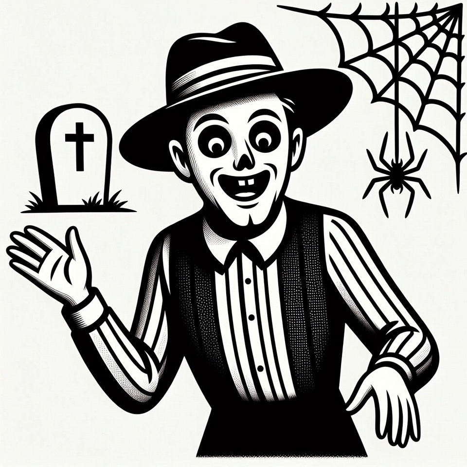 Cartoon Spooky Man in Fedora Waving Cartoon Spooky Man in Fedora Waving