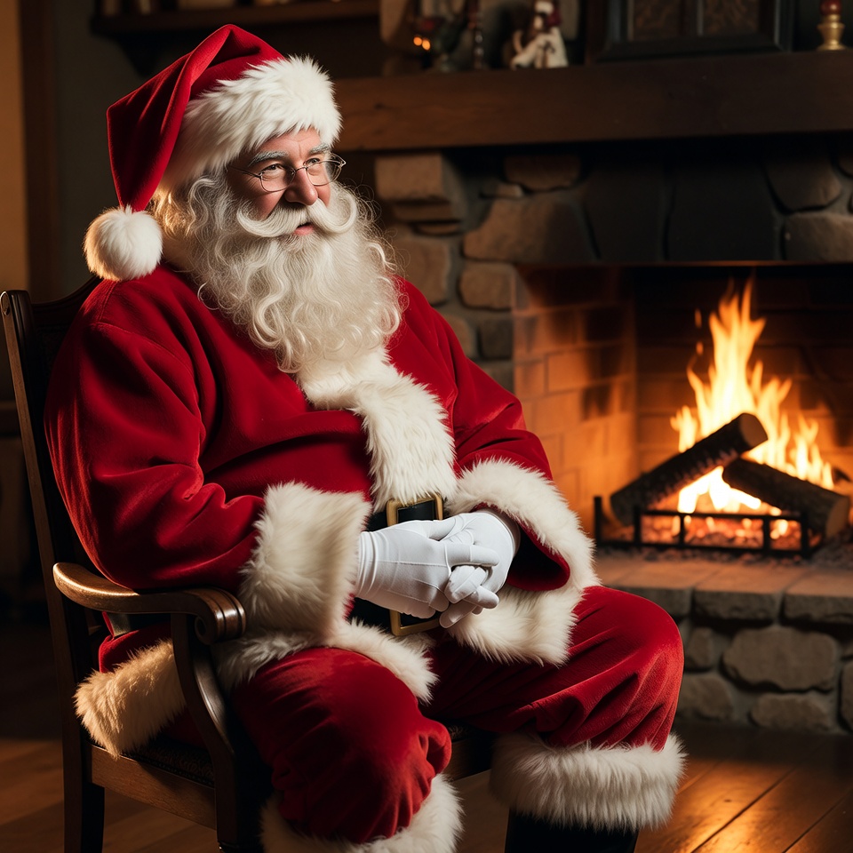 Santa Claus sitting by fireplace Santa Claus sitting by fireplace