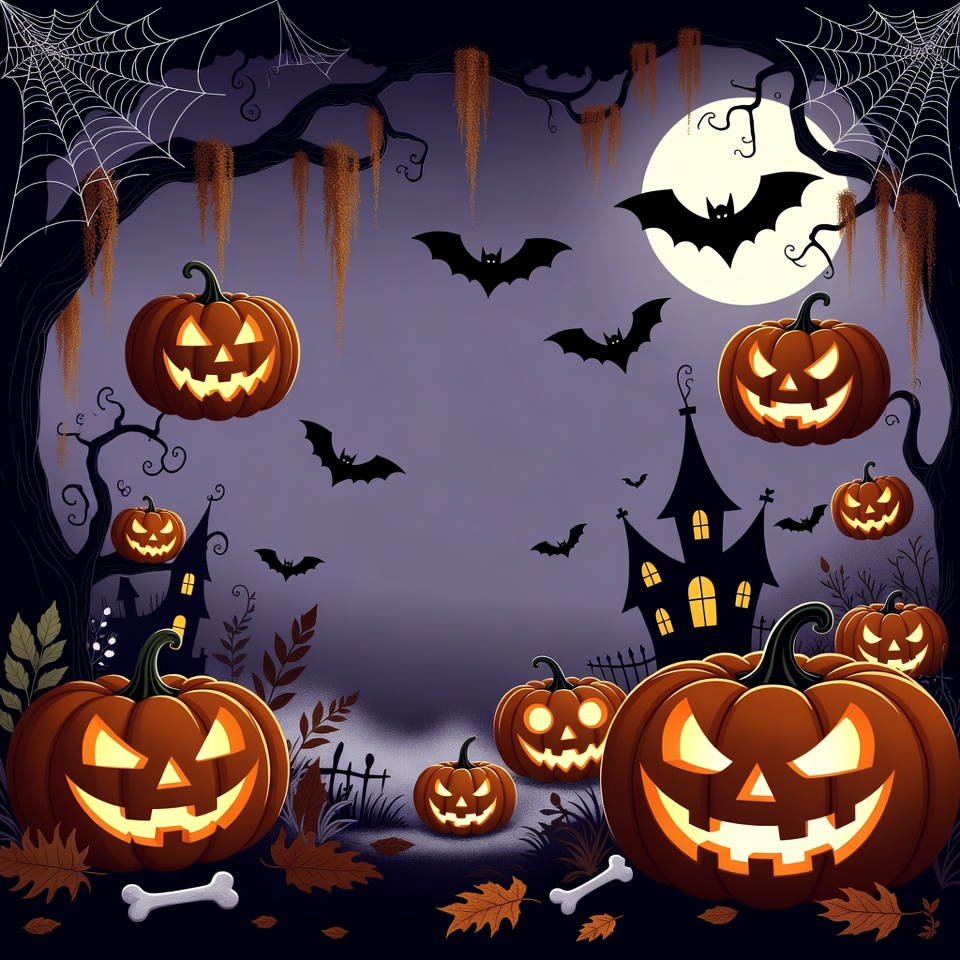 Spooky Halloween Pumpkins and Bats Spooky Halloween Pumpkins and Bats