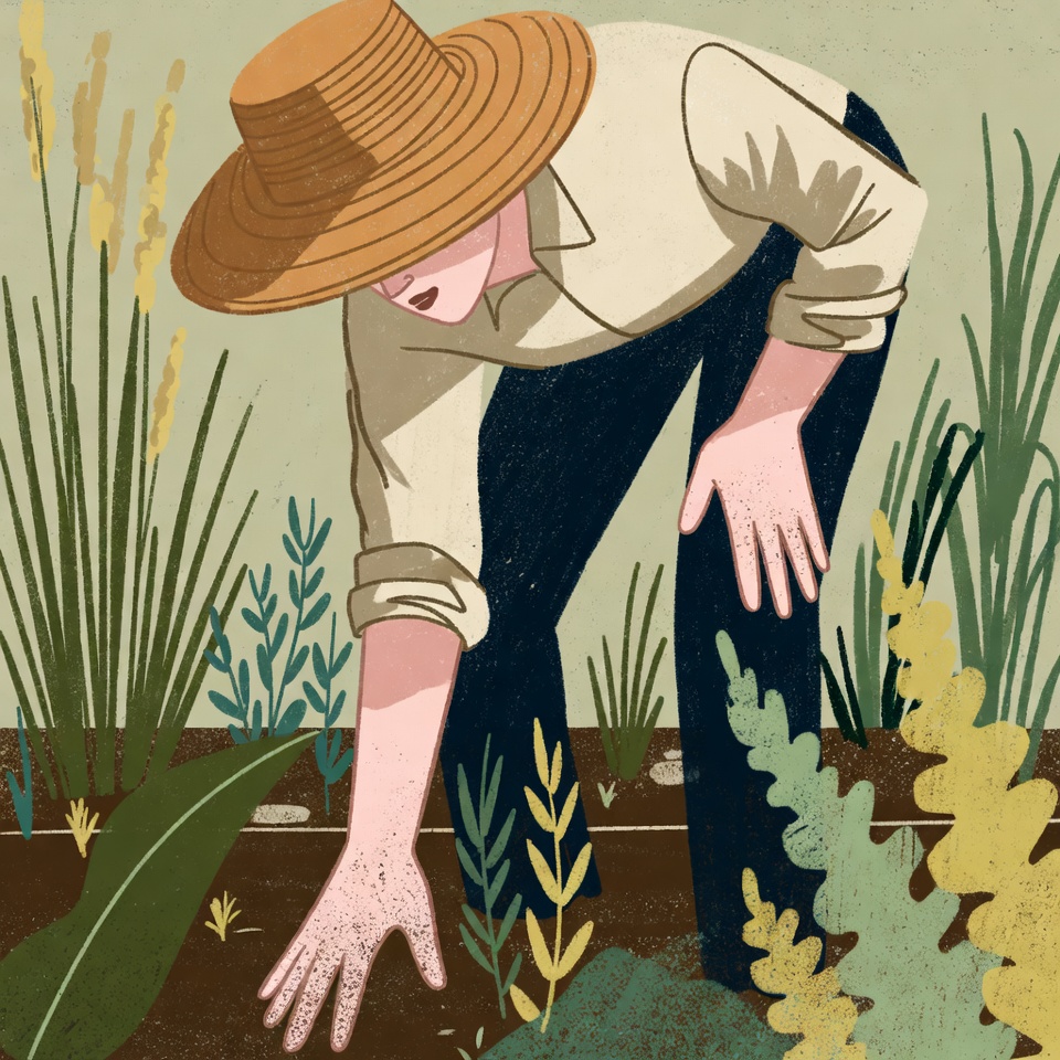 Man planting seedlings in garden Man planting seedlings in garden