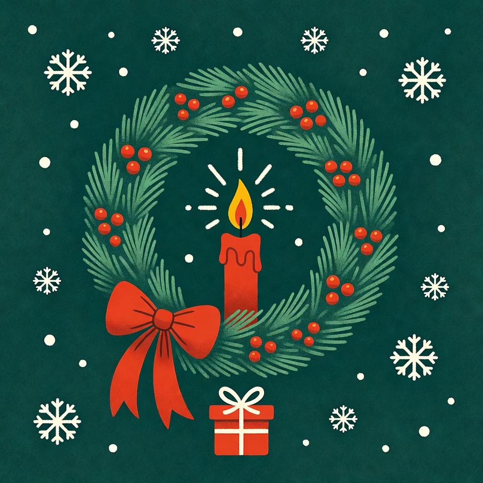 Christmas Wreath with Candle and Gift Christmas Wreath with Candle and Gift