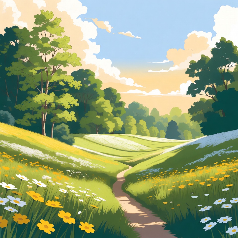 Winding Path Through Flower Meadow Winding Path Through Flower Meadow