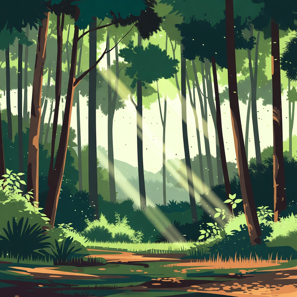 Forest Path with Sunbeams Forest Path with Sunbeams