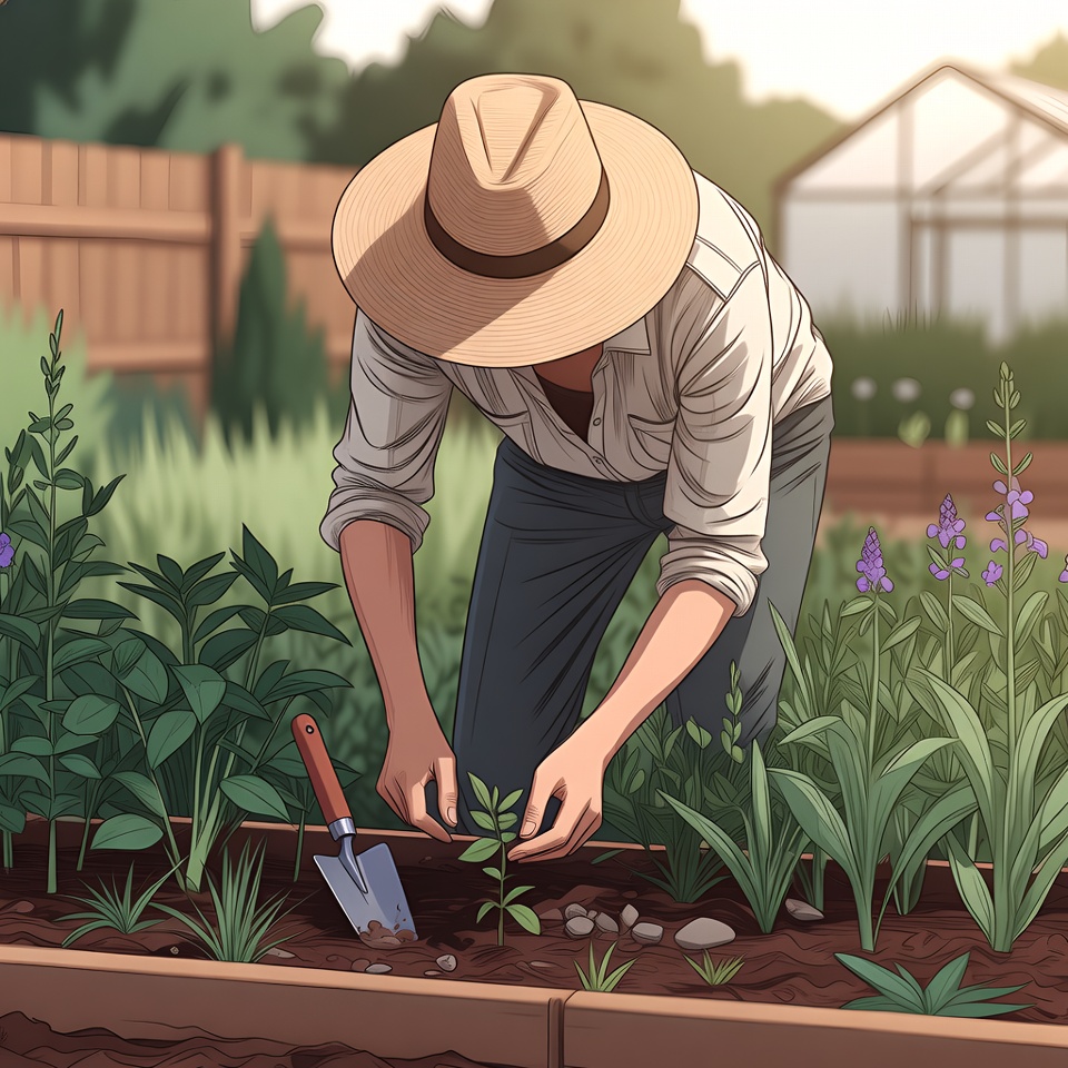 Man planting seedling in garden Man planting seedling in garden