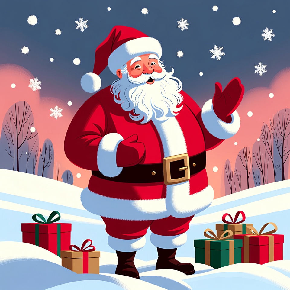 Santa Claus waving with Christmas gifts Santa Claus waving with Christmas gifts