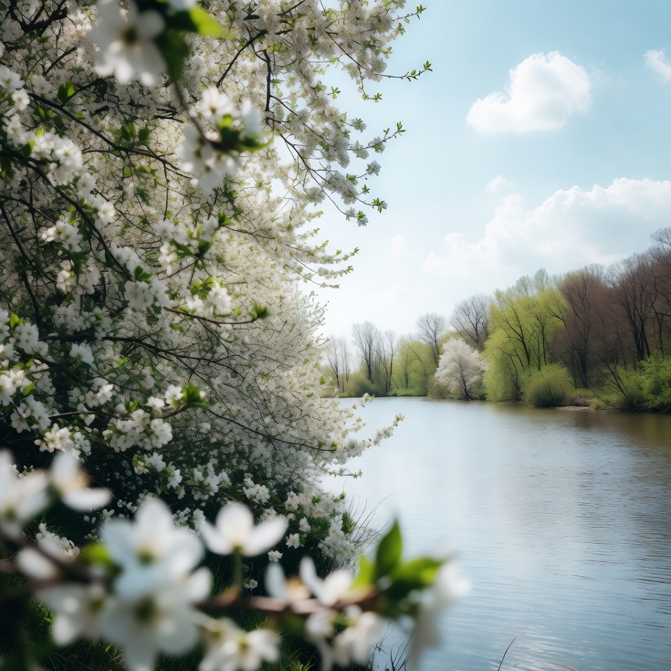 White Cherry Blossoms by River White Cherry Blossoms by River