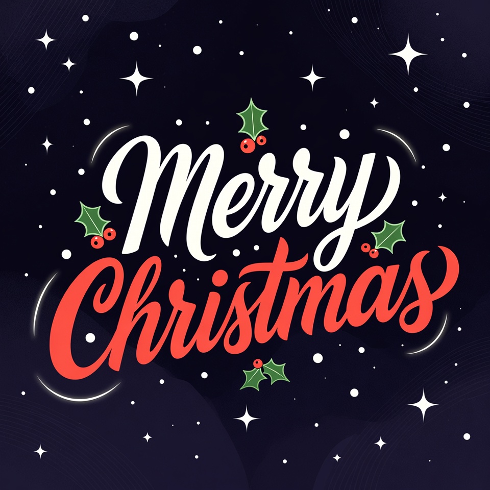 Merry Christmas Illustration with Holly Merry Christmas Illustration with Holly