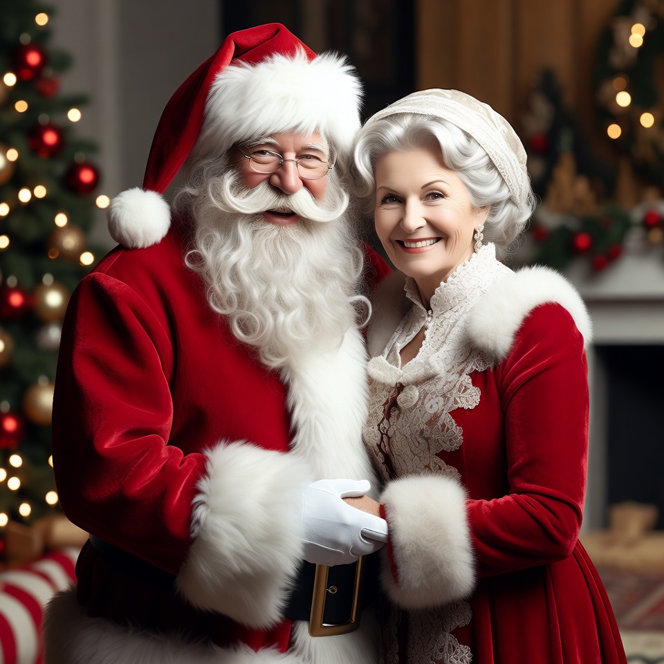 Santa Claus and Mrs. Claus smiling together Santa Claus and Mrs. Claus smiling together