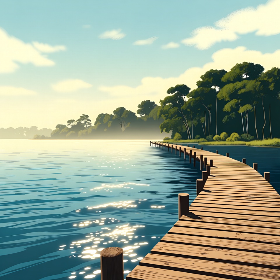 Wooden pier over serene lake Wooden pier over serene lake