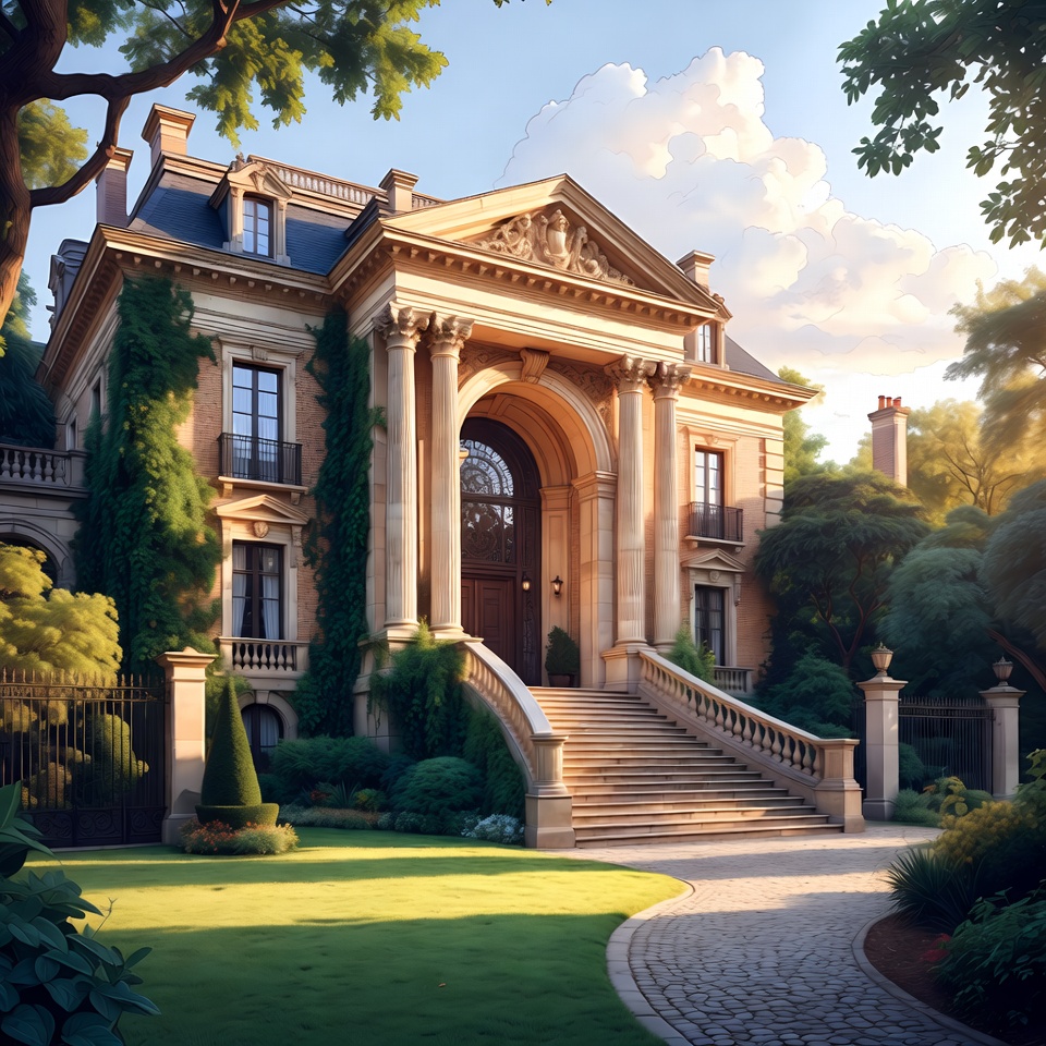 Luxurious Mansion with Ivy and Columns Luxurious Mansion with Ivy and Columns