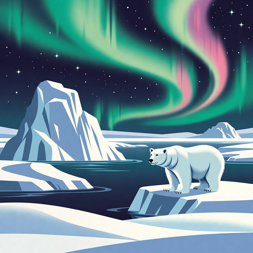 Polar Bear Under Northern Lights Polar Bear Under Northern Lights