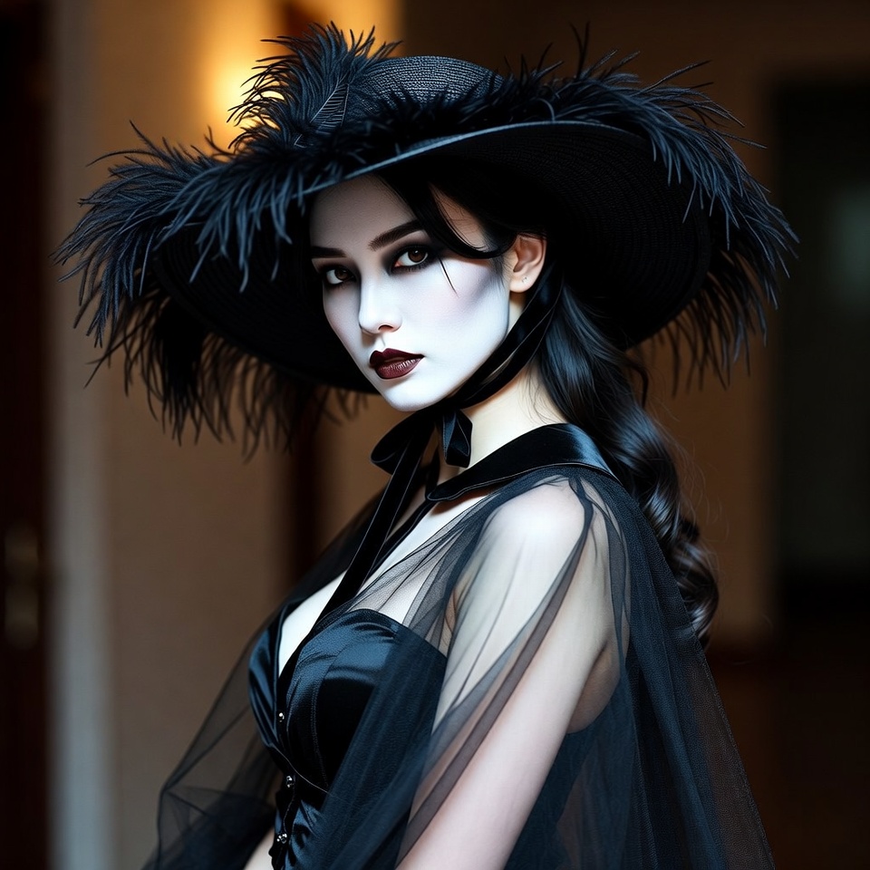 Woman in black feathered hat Woman in black feathered hat