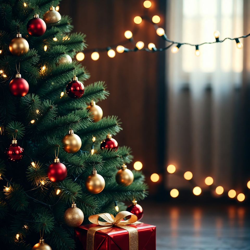 Festive Christmas Tree with Red Gift Festive Christmas Tree with Red Gift