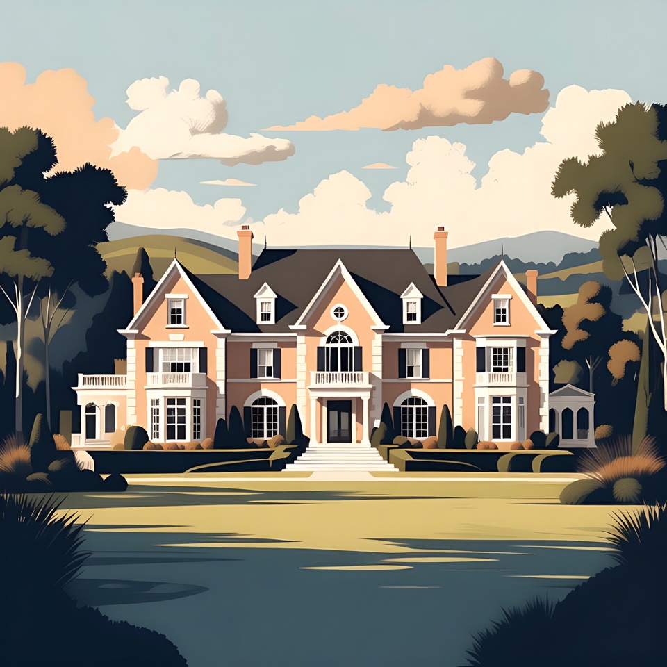 Grand Pink Mansion in Landscape Grand Pink Mansion in Landscape