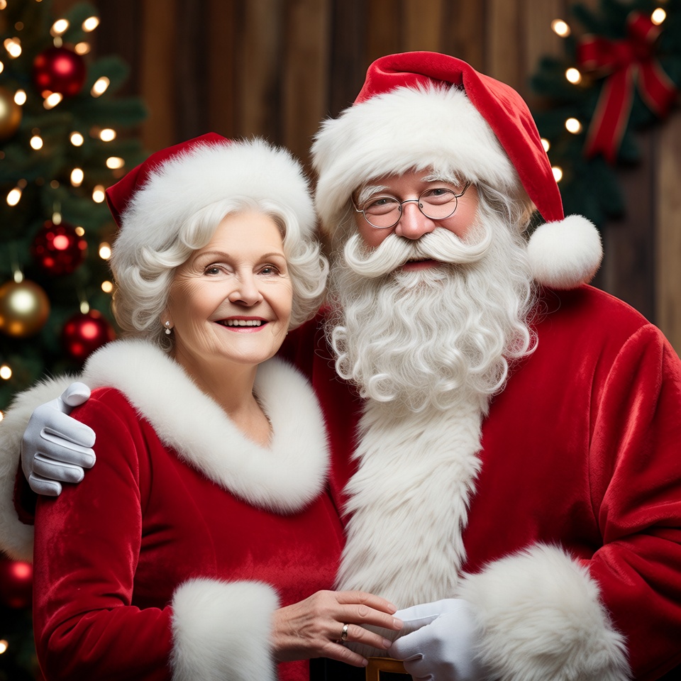 Santa Claus and Mrs. Claus smiling together Santa Claus and Mrs. Claus smiling together