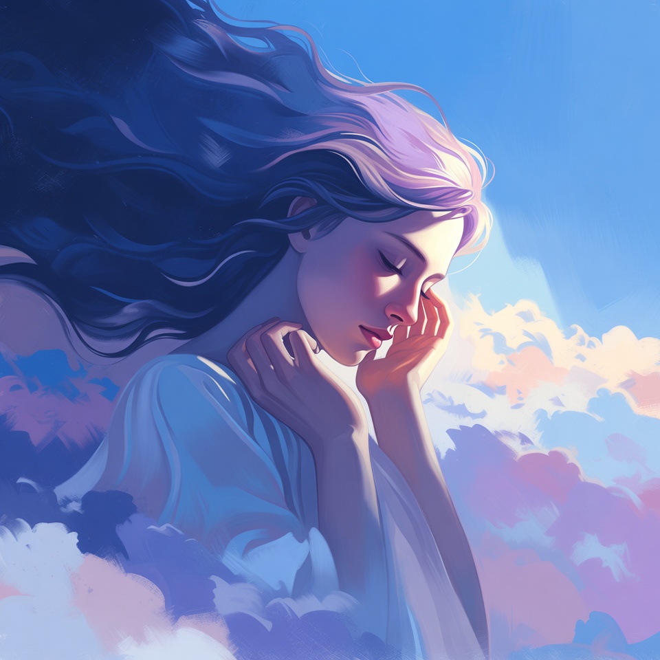 Woman with flowing hair in clouds Woman with flowing hair in clouds