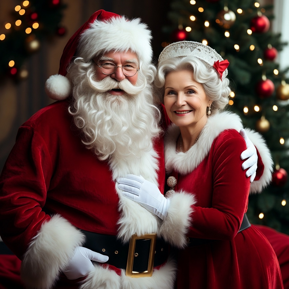 Santa Claus and Mrs. Claus smiling together Santa Claus and Mrs. Claus smiling together