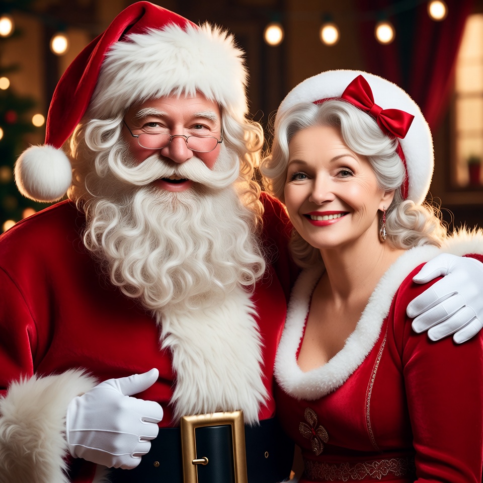 Santa Claus and Mrs. Claus smiling together Santa Claus and Mrs. Claus smiling together