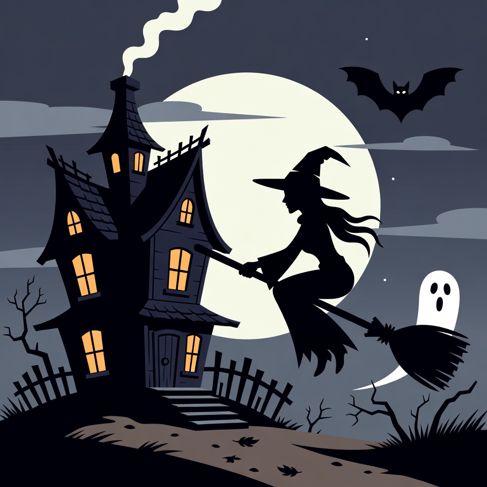Witch Flying Broomstick Haunted House Witch Flying Broomstick Haunted House