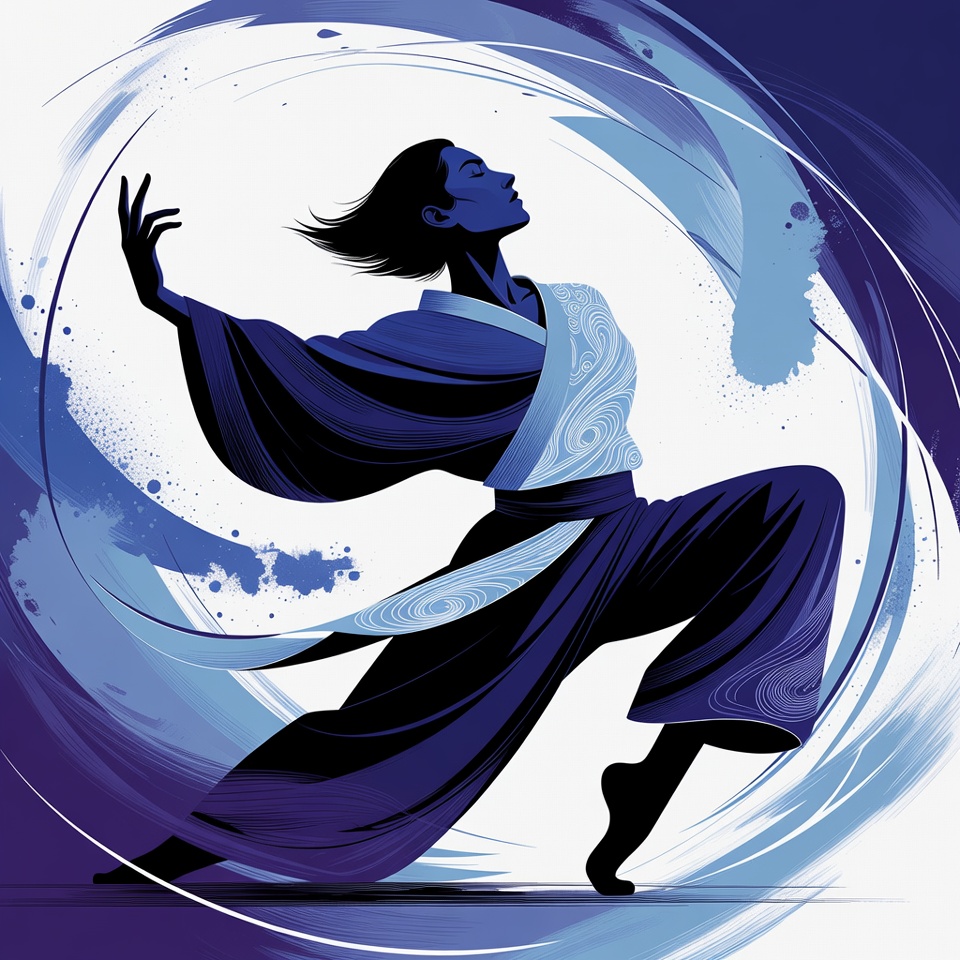 Asian woman dancing in kimono silhouette Asian woman dancing in kimono silhouette