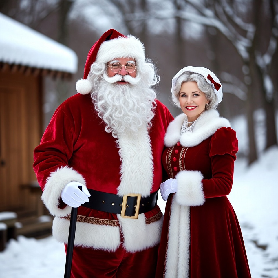 Santa Claus and Mrs. Claus in snowy woods Santa Claus and Mrs. Claus in snowy woods
