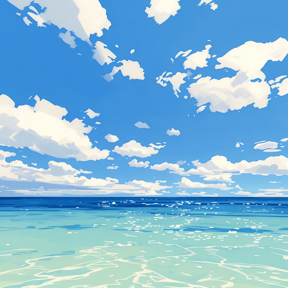 Vibrant Blue Sky Over Turquoise Ocean Vibrant Blue Sky Over Turquoise Ocean