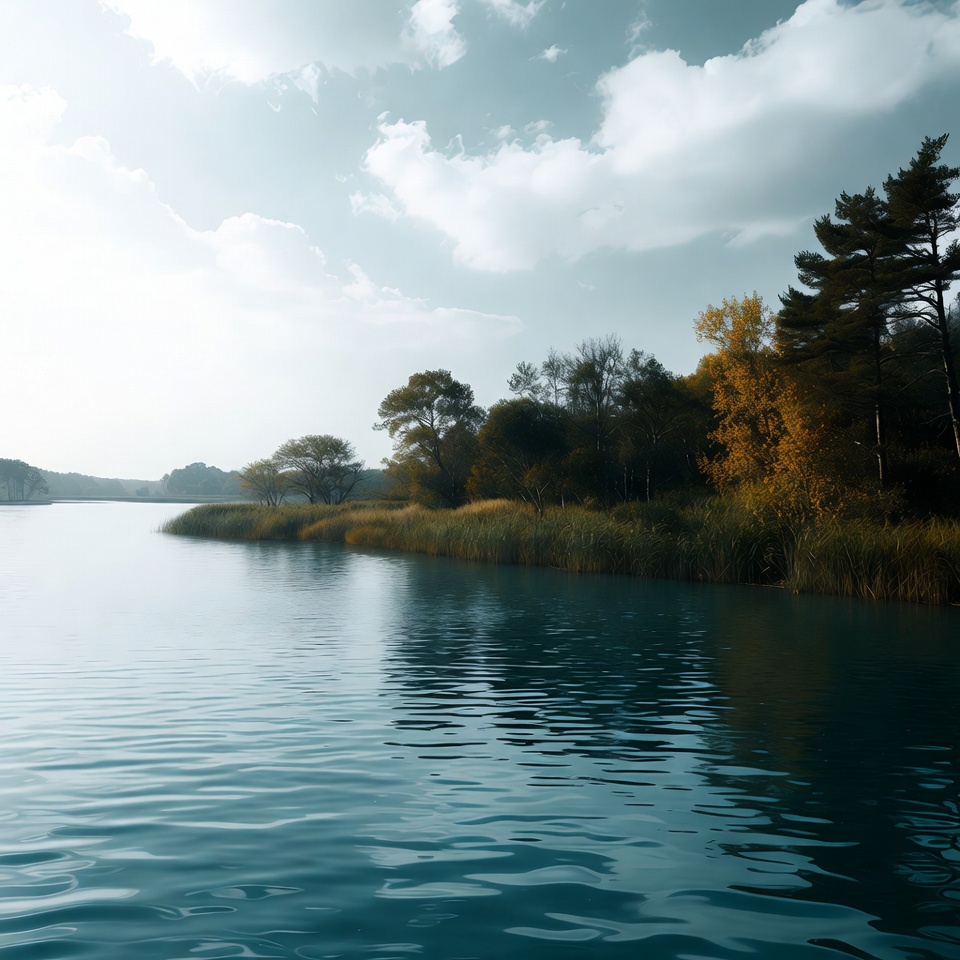 Serene lake with autumn trees Serene lake with autumn trees