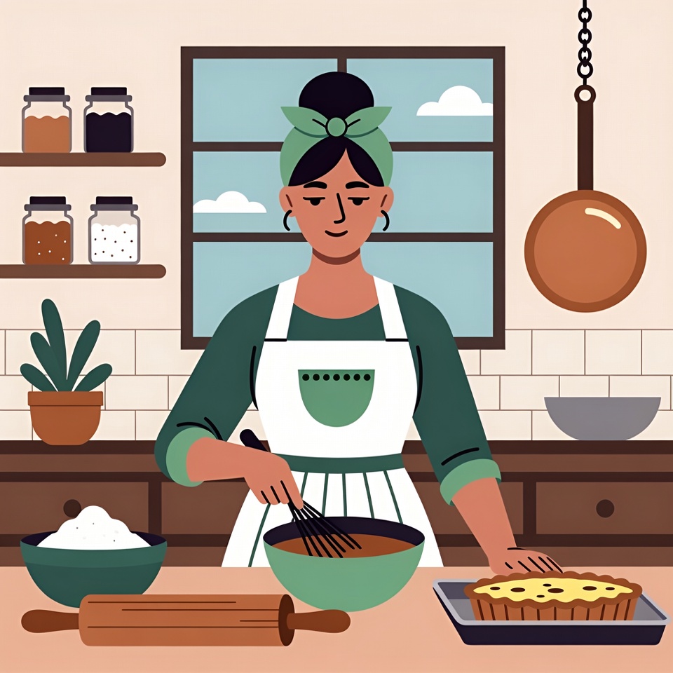 Woman baking tart in kitchen Woman baking tart in kitchen