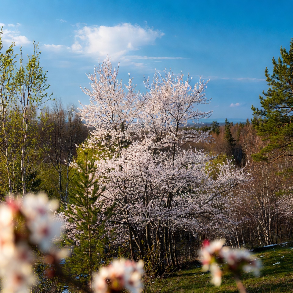 Blossoming Cherry Trees in Forest Blossoming Cherry Trees in Forest